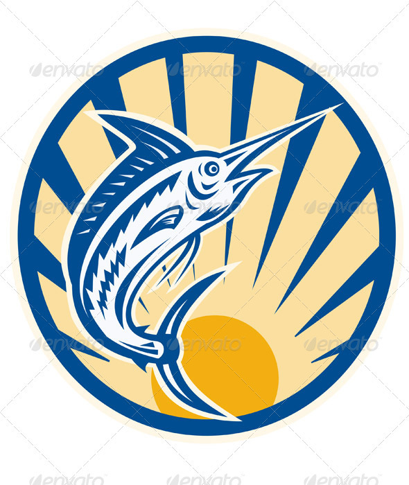 Blue Marlin Jumping Circle Retro