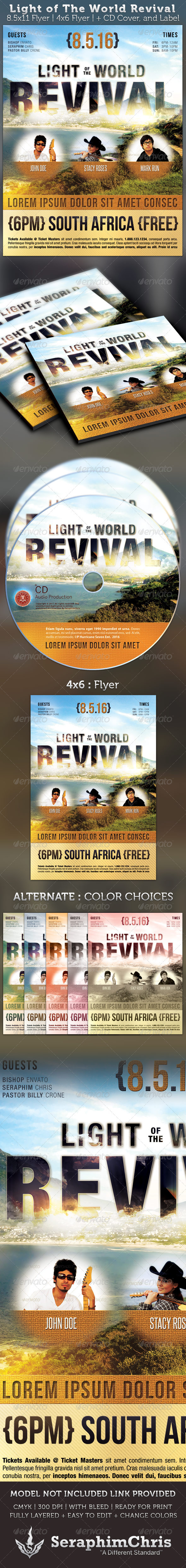Light of The World Revival Flyer and CD Template - Church Flyers