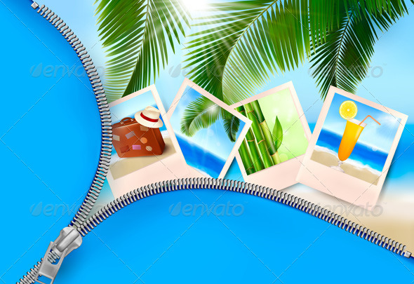 Background with photos from holidays on a seaside. - Travel Conceptual