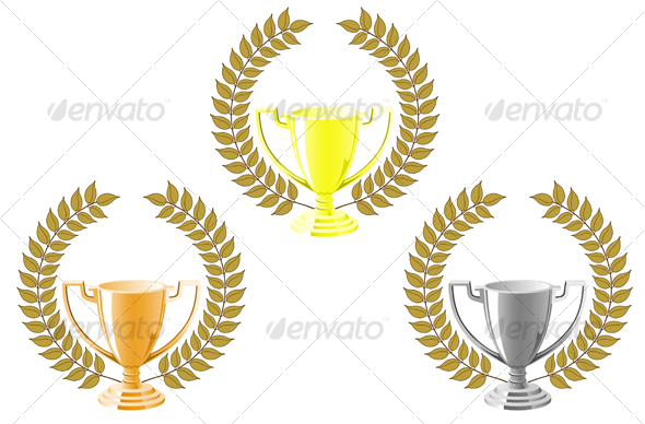 Set of cups with laurel wreath - Decorative Vectors