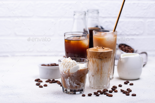 Different trendy cold coffee drink