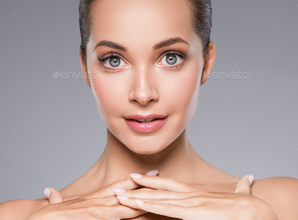 Emotional beauty woman face healthy skin natural make up