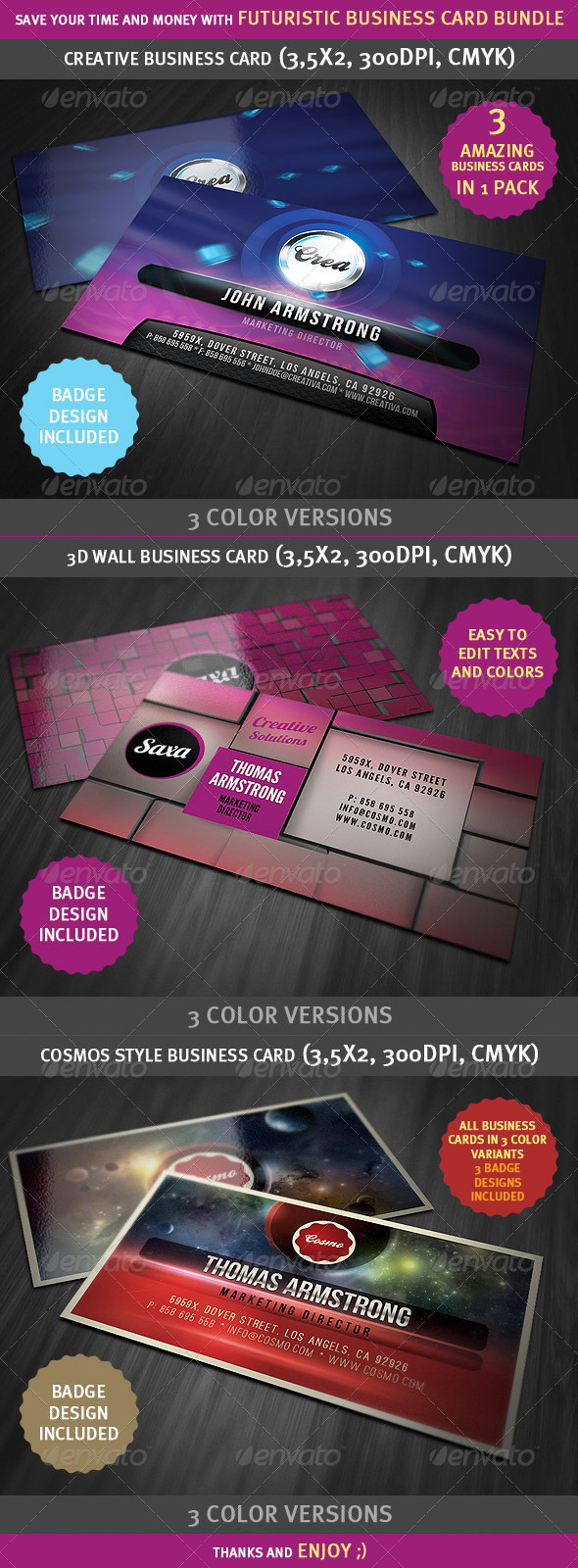 Futuristic and Creative Business Cards Bundle - Creative Business Cards