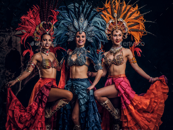 Three beautiful women in traditional brazilian carnival costumes Stock  Photo by fxquadro