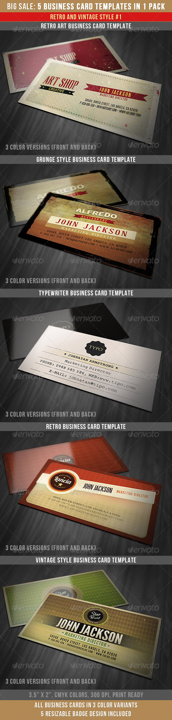 Retro Business Cards Bundle - Retro/Vintage Business Cards