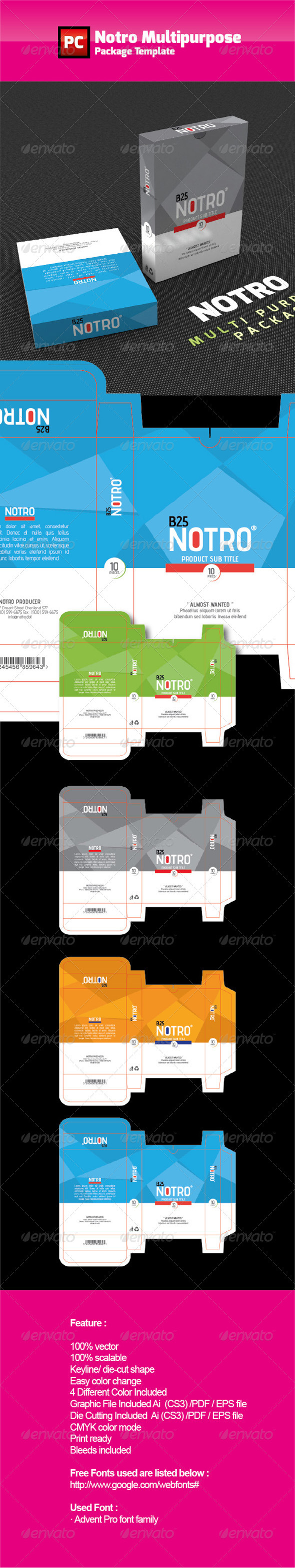 NOTRO Multipurpose Box Template - Packaging Print Templates