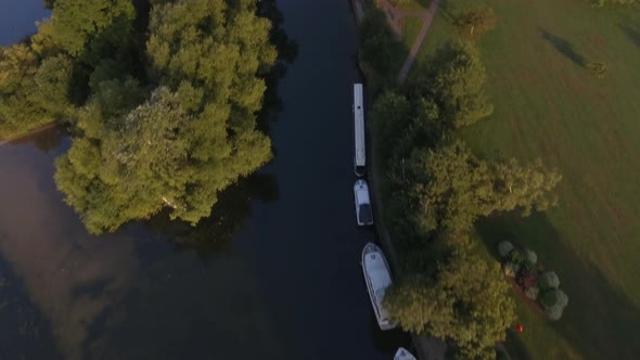 Aerial Reveal of the Town of Marlow in the UK at Sunrise alt
