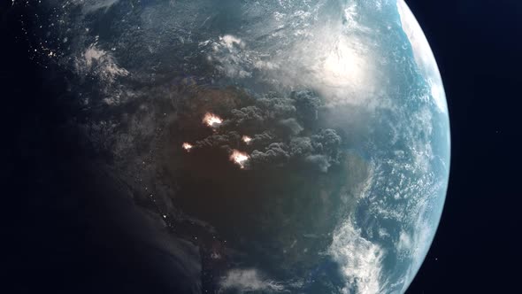 The Amazon Covered in Large Forest Fires and Dark Smoke due to Climate Change - Close