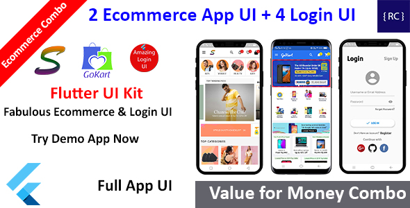 Flutter Ecommerce App UI - 2 Ecommerce App UI + 4 Login & Signup Screen UI