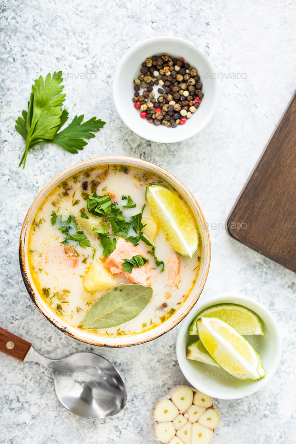 Fish salmon soup - Stock Photo - Images