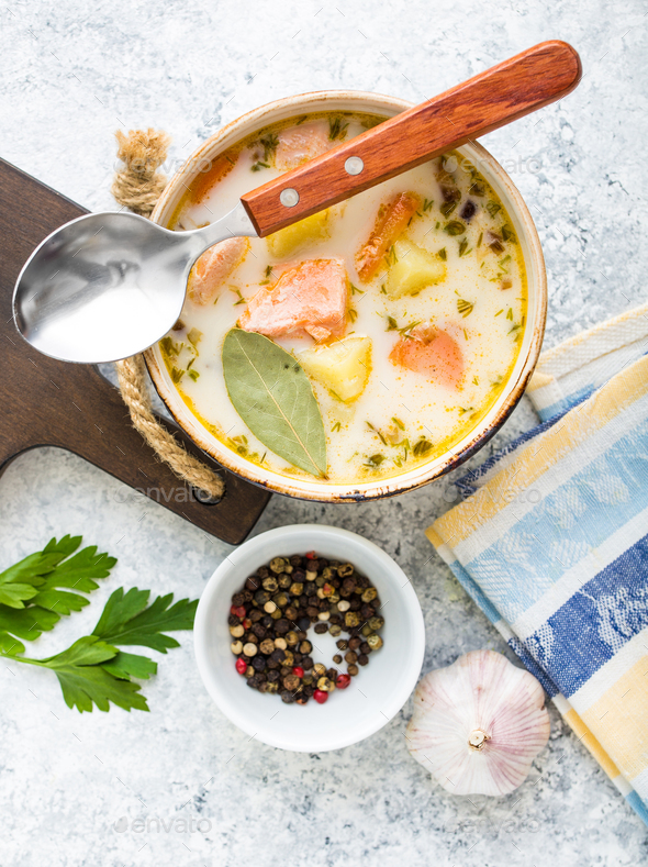Fish salmon soup - Stock Photo - Images