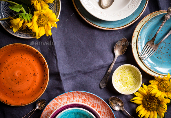 Different empty plates background - Stock Photo - Images
