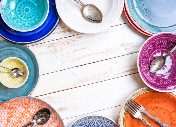Different empty plates background - Stock Photo - Images