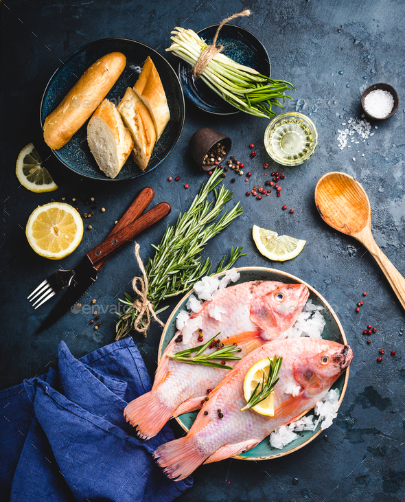 Raw fish and ingredients - Stock Photo - Images