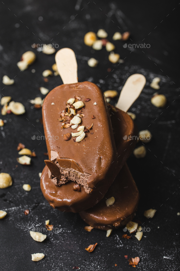 Chocolate ice cream popsicles - Stock Photo - Images