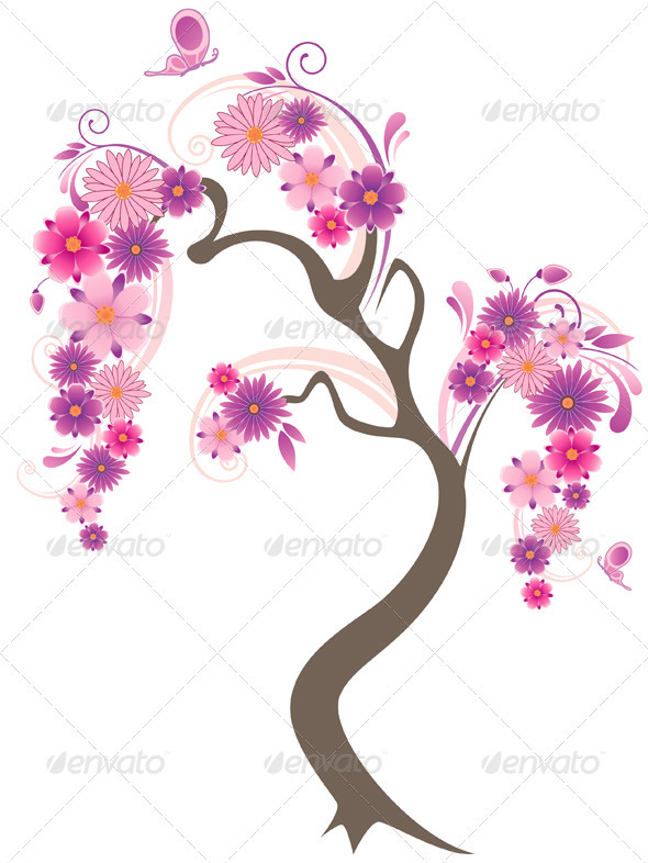 Flowering Tree and Butterflies - Flowers & Plants Nature