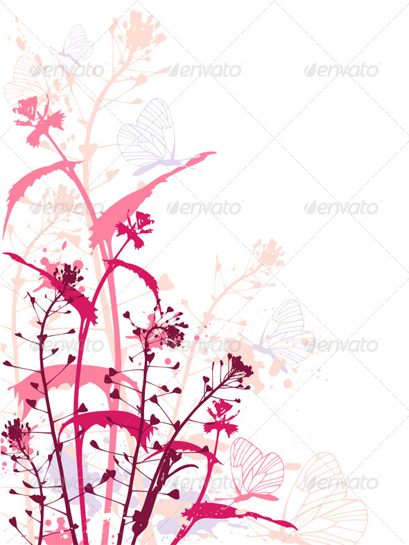 Background with Flowers and Butterflies - Flowers & Plants Nature