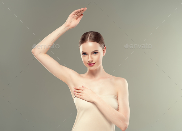 Armpit woman hand up deodorant care depilation concept