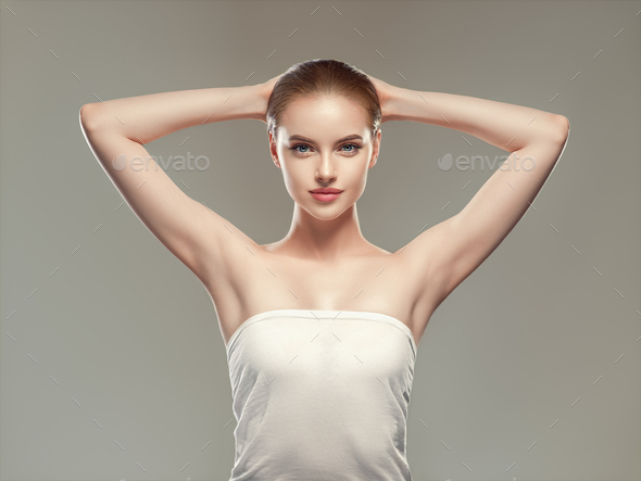 Armpit woman hand up deodorant care depilation concept