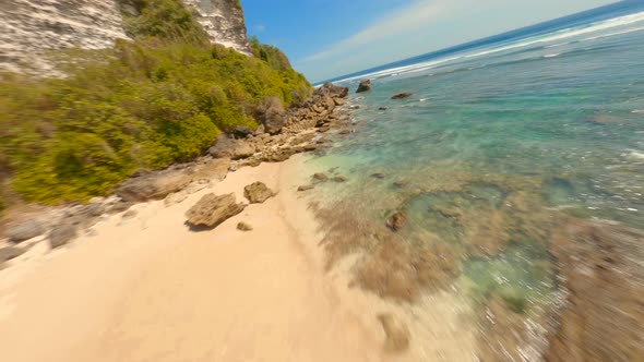 FPV Drone view over Ocean Coastline tropical beach nature
