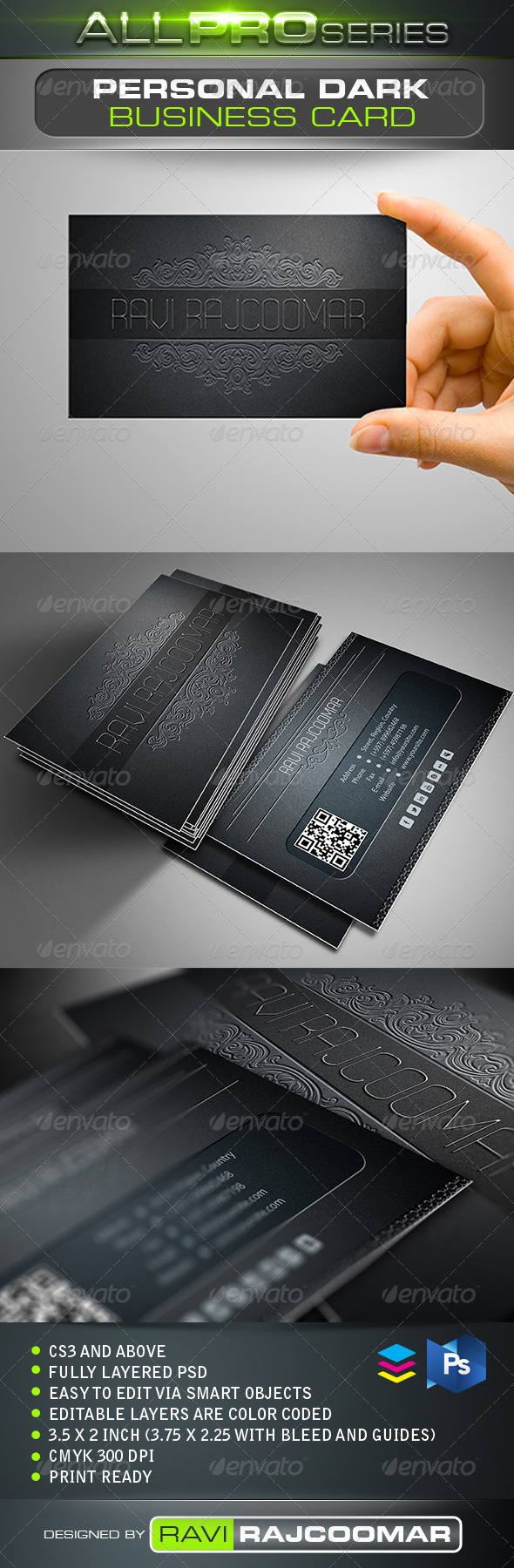 Personal Dark Business Card - Business Cards Print Templates