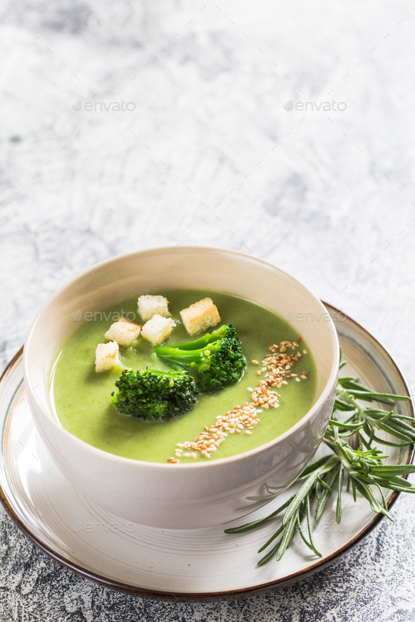 Spring detox Broccoli cream soup with sesame seeds