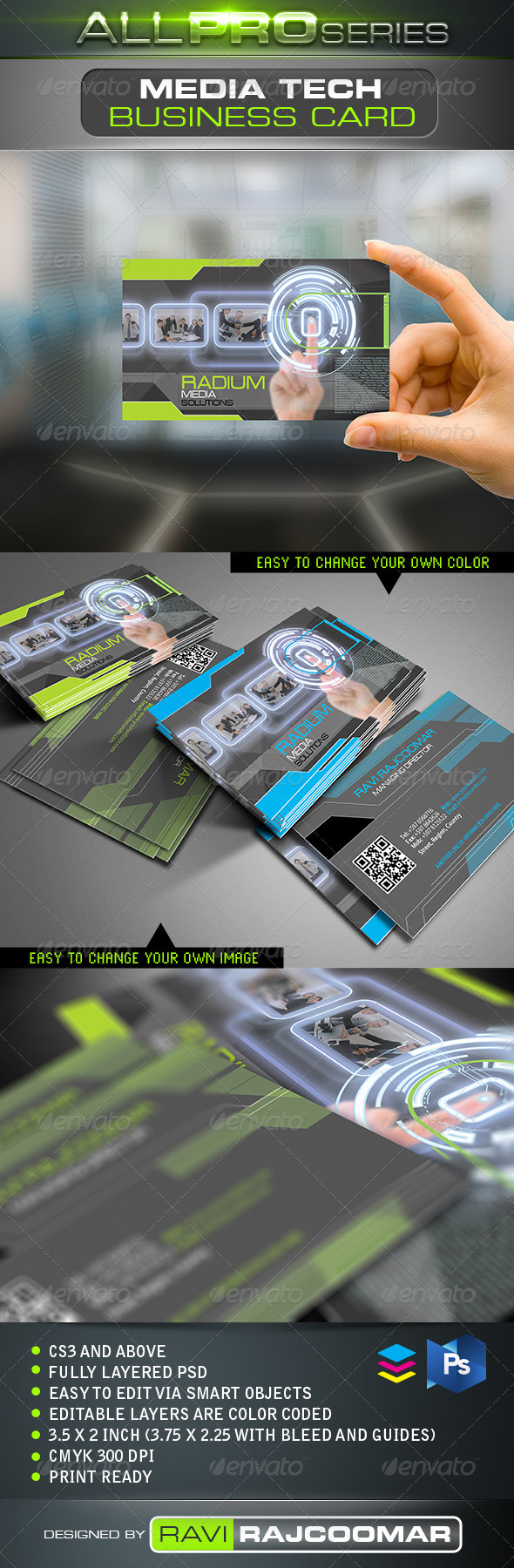 Media Tech Business Card - Business Cards Print Templates