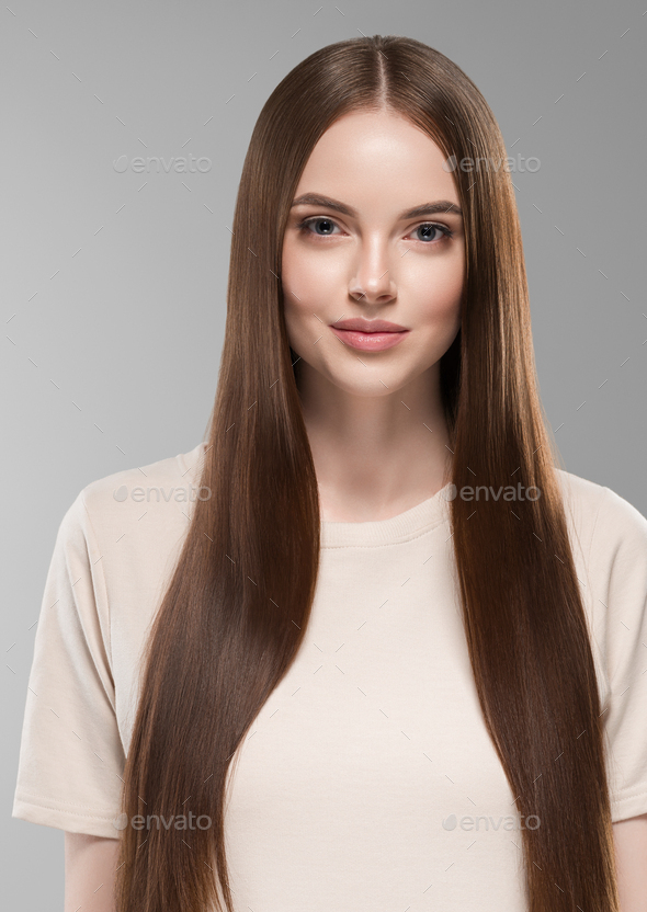 Beautiful hair women brunette long hair beauty hairstyle female portrait healthy skin - Stock Photo - Images
