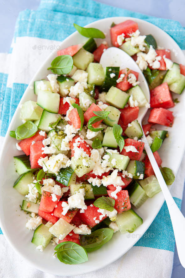 Watermelon cucumber salad with feta cheese