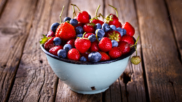 Fresh Strawberries and Blueberries.Food or Healthy diet concept. - Stock Photo - Images