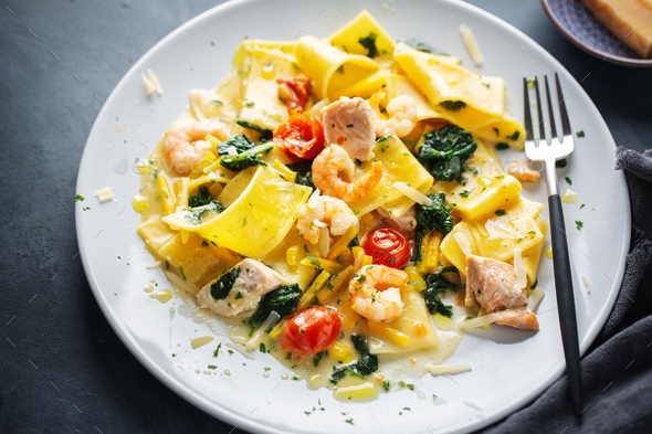 Pasty With Shrimps And Vegetables On Plate Stock Photo By Valeria Aksakova