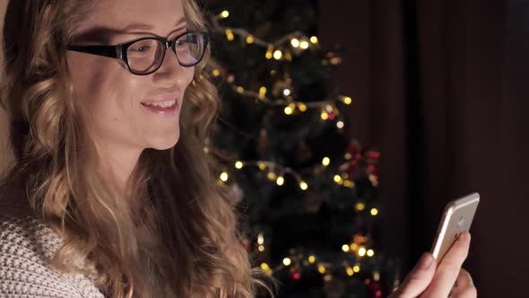 Woman Talking Video Call Christmas New Year alt