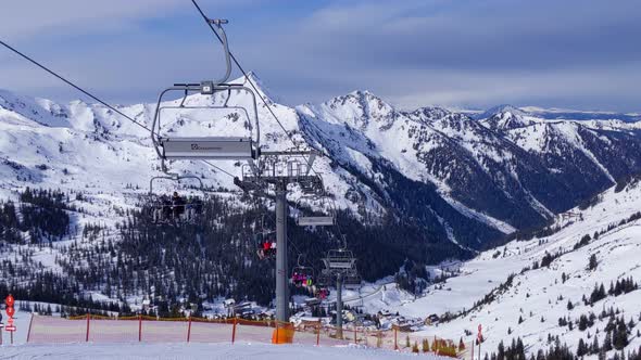 Snowy peaks, Planneralm skiing resort in winter,  Austrian Alps