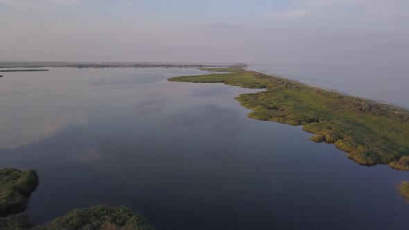 Aerial View of Beautiful Nature Between Lake Sasyk and Black Sea alt