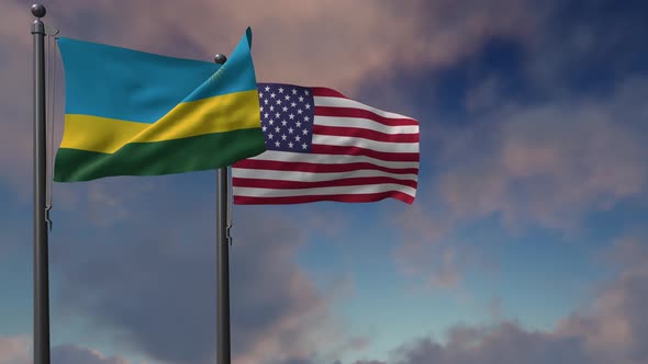 Rwanda Flag Waving Along With The National Flag Of The USA - 2K alt