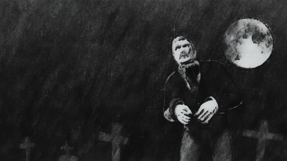 Creepy Vampire Standing In A Graveyard At Night alt