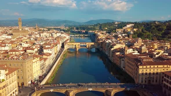 Aerial View. Florence Ponte Vecchio Bridge and City Skyline in Italy. Florence Is Capital City of alt