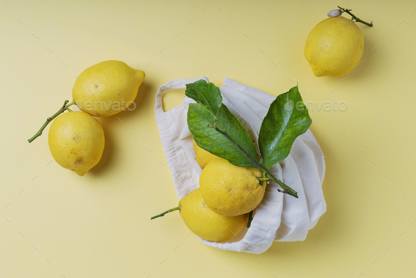 biological lemons with green leave