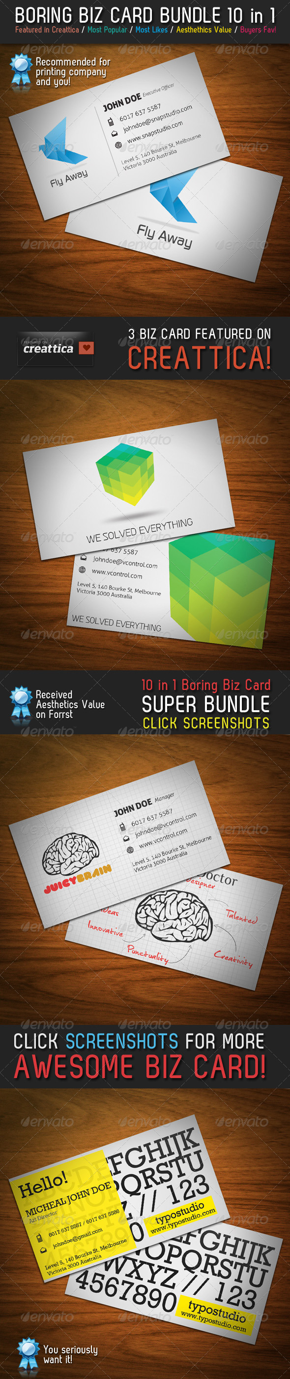 Boring Business Card Bundle 10 in 1 - Corporate Business Cards
