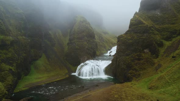 Stjornarfoss Waterfalls in Iceland Aerial View alt