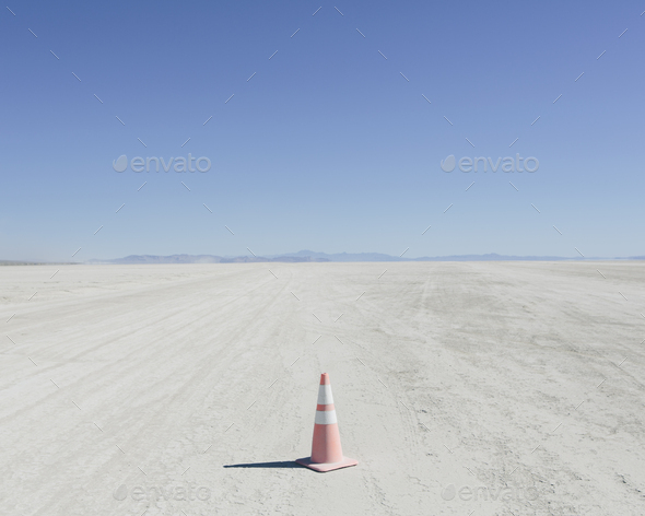 Traffic cone in vast desert, Black Rock Desert, Nevada