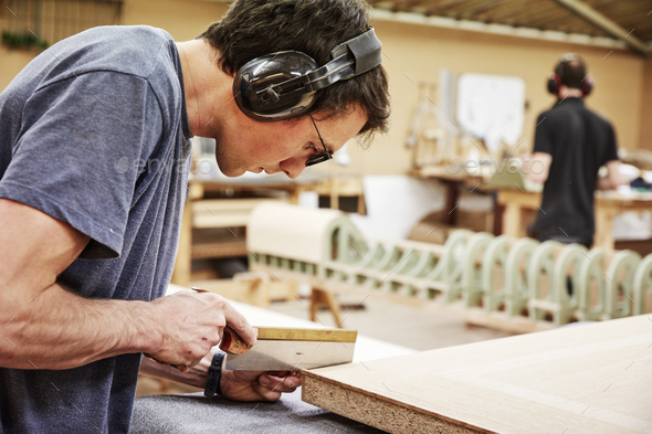 A furniture workshop making bespoke contemporary furniture pieces using traditional skills in modern - Stock Photo - Images