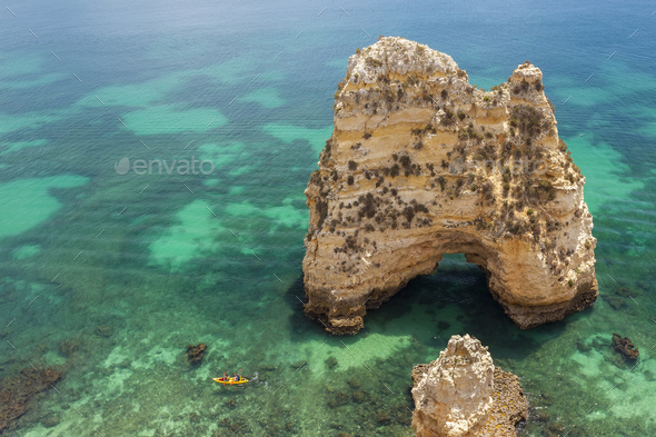 High angle view of rock formation in clear ocean. - Stock Photo - Images
