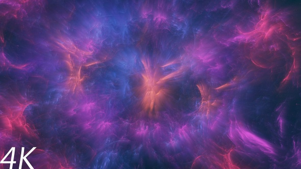 Travel Through Abstract Bright Blue and Purple Space Nebula