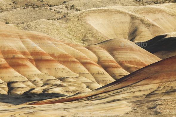 The Painted Hills, landscape with red layers running through the slopes in the John Day Fossil Beds