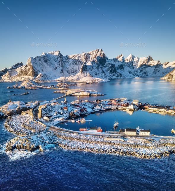Lofoten islands in the Norway. Winter aerial landscape. Travel image - Stock Photo - Images