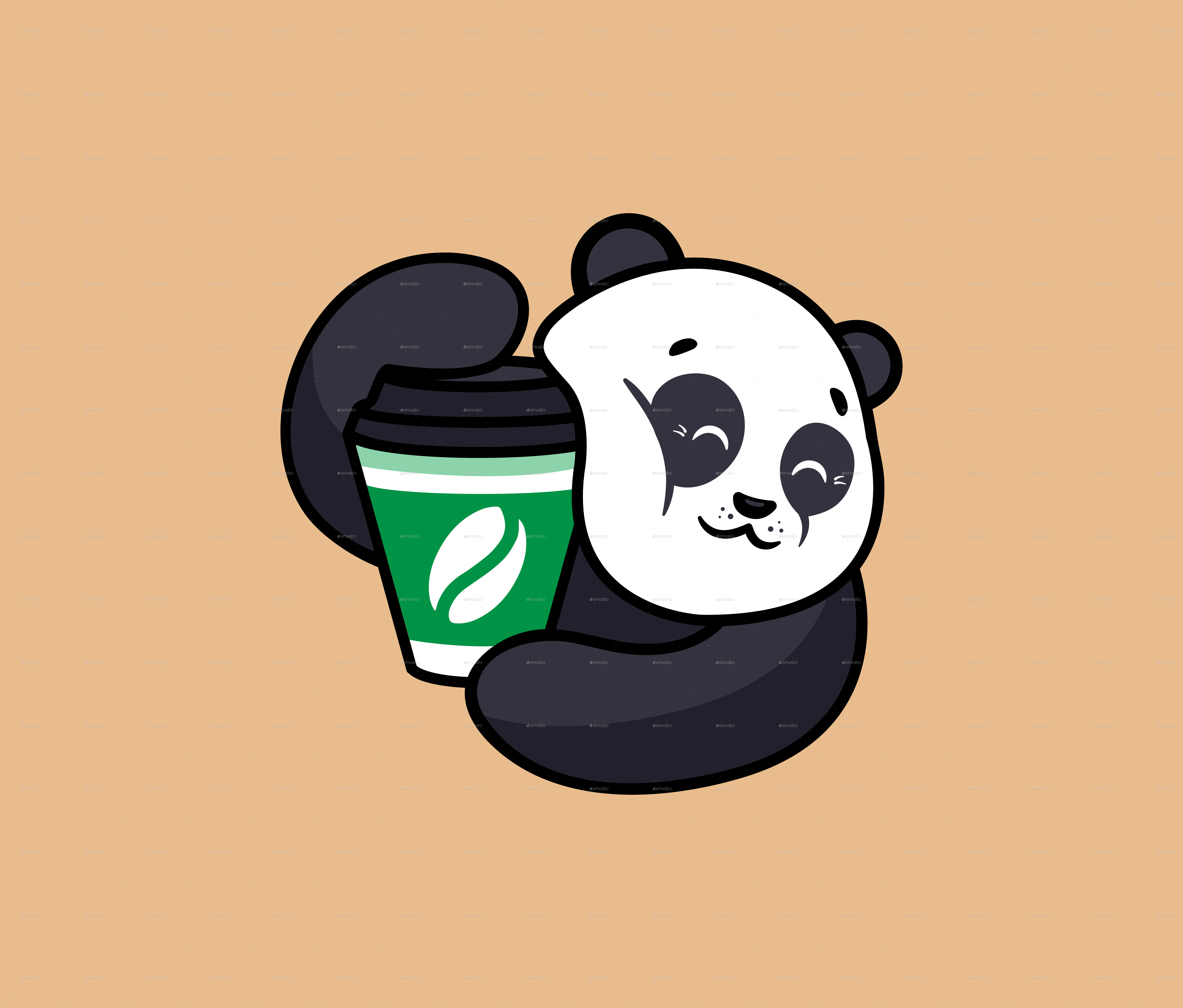 Панда с кофе