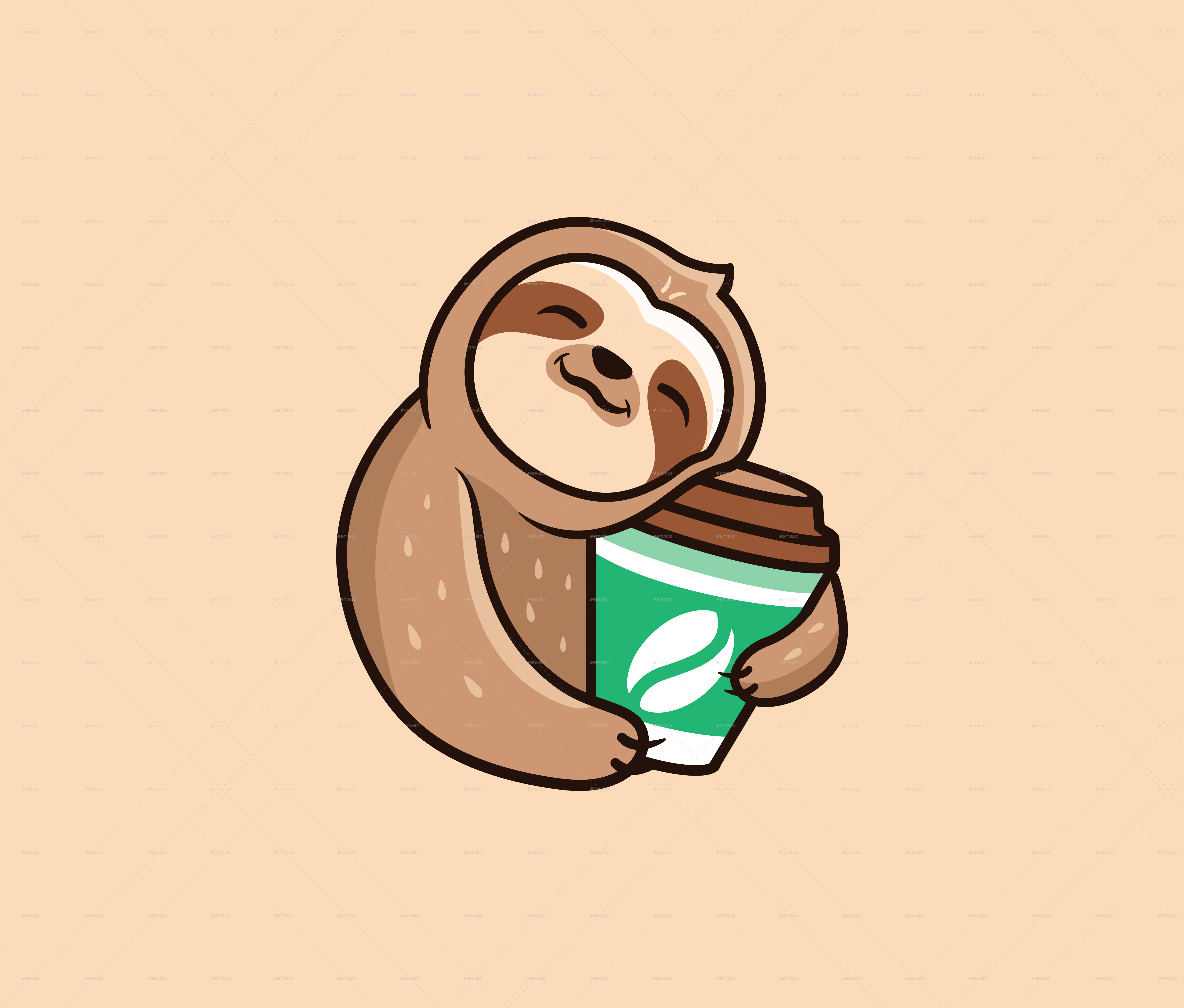 Sloth with Coffee by Alesya_lettering | GraphicRiver