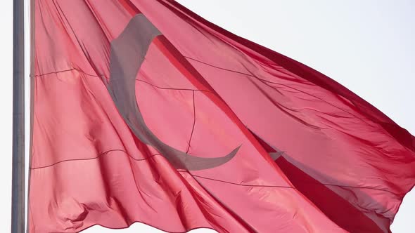 Detailed View of Turkish Flag Waving in the Wind alt