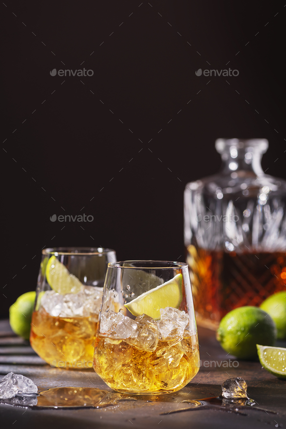 Cuban strong rum with ice and lime